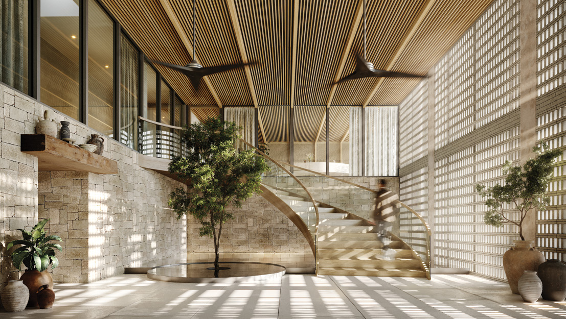 Interior spiral staircase